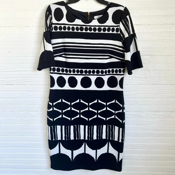 CATO Black White Print Sheath Dress Geometric Print Half Sleeve Size 10 - Picture 2 of 14